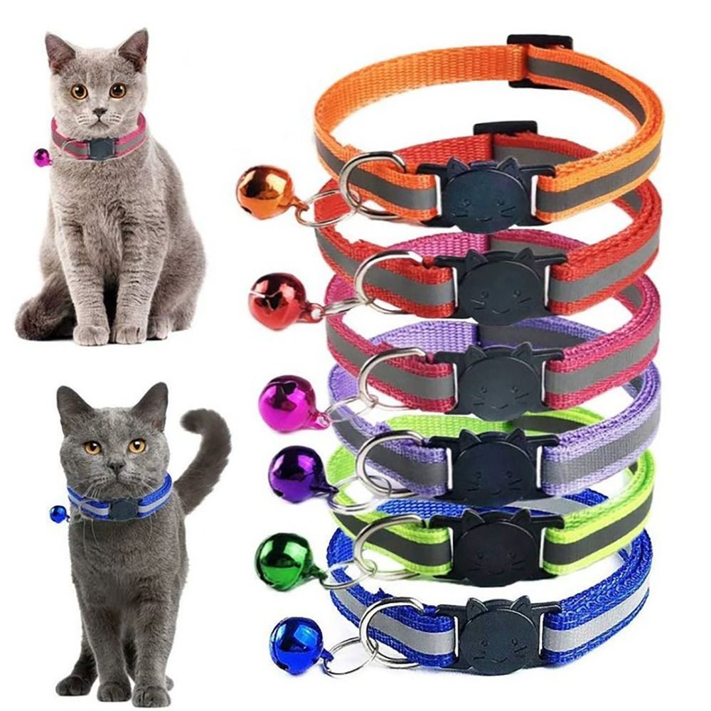 Trendy with Bell Cat Collar Adjustable Elastic Pets Collar Colorful Pet Supplies Reflective Collar Kitten Puppy