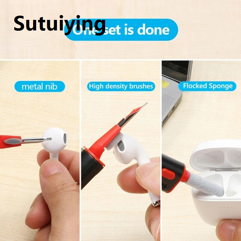 Sutuiying multi cleaning pen 3-in-1 Cleaner Kit Multi-Function Earbuds Cleaning Pen Dust Remover Bluetooth-compatible Earphone Keyboar Cleaning ToolTool Sets