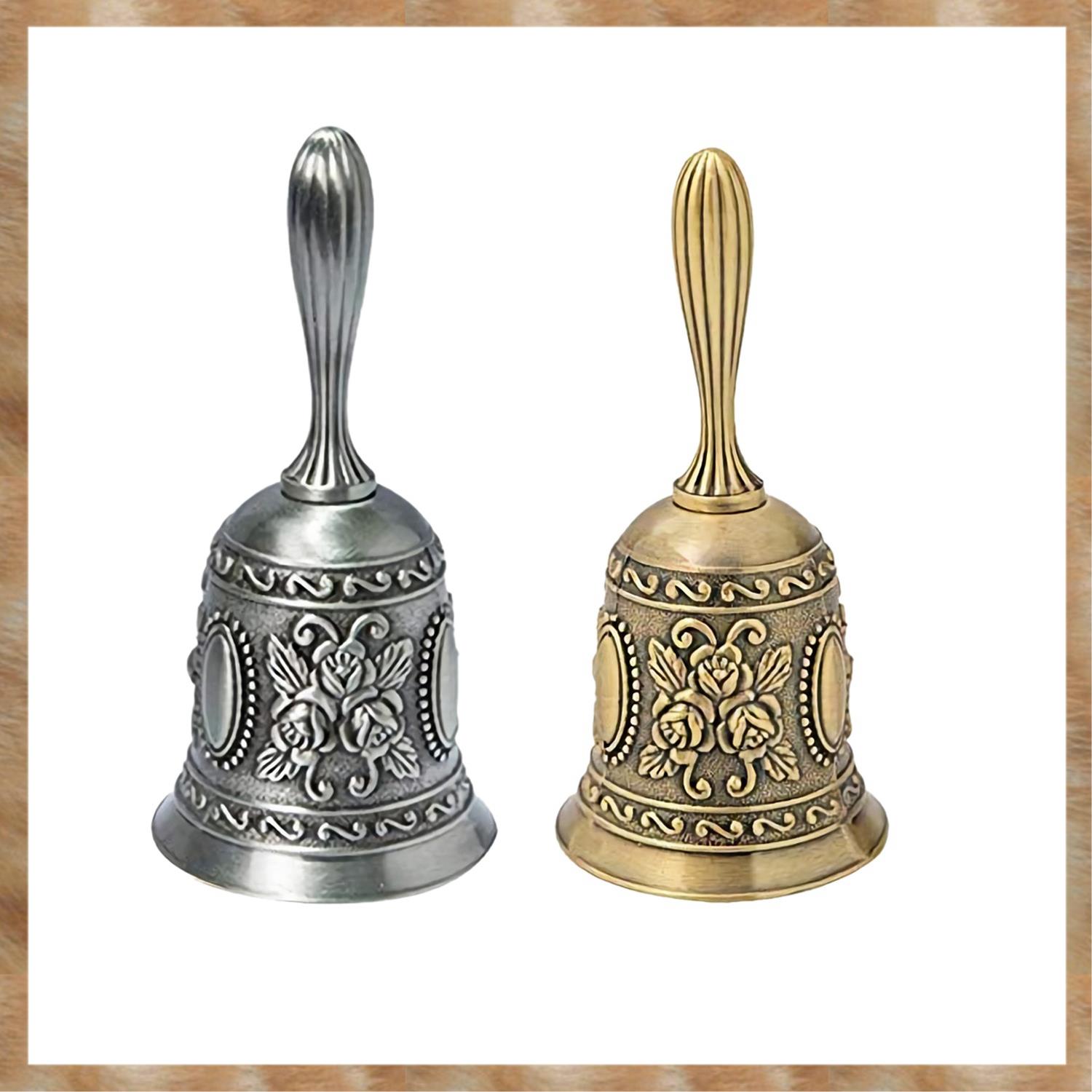 Kqueebee 2x Hand Bell, Metal Tone Hand Hold Service Call Bell Desktop Bell Tea Dinner Bell Game Bell,Silver & Gold