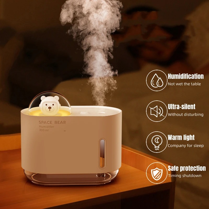Cute Bear Aromatherapy Air Humidifier - USB Electric Ultrasonic Cool Mist Maker with LED Lamp for Home Room, Humidificador