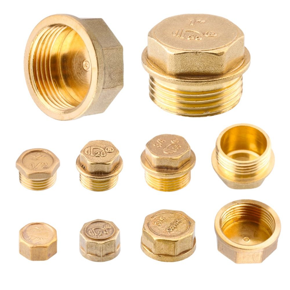 New Brass Threaded Pipe Plug Threaded Hex Head Blind Stopper Corrosion Resistant Pressure Resistant Pipe End Cap Home Repair