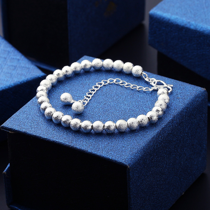 【New Arrivals】Korean Style Modern Fashion Simple Geometric Women's Frosted Elegant Ball Bracelet Silver Plated Bracelet Jewelry for Women
