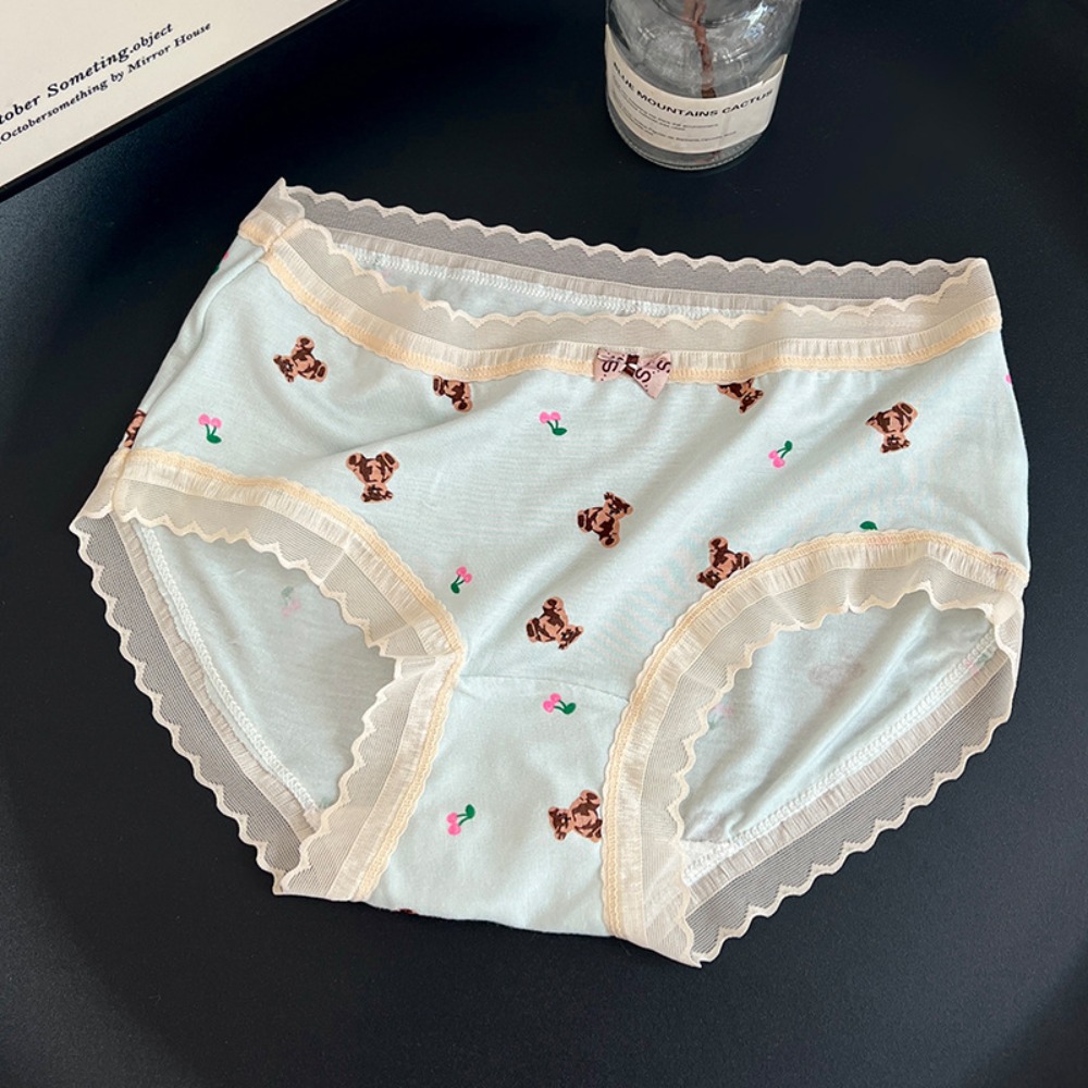 Soft Cartoon Bear Ice Silk Seamless Briefs Bowknot Ultra-thin Women's Lace Ruffle Panties Underpants Female Lingerie Ladies