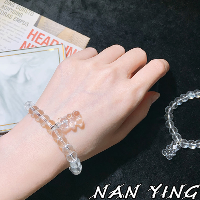 【New Arrivals】Ins Cute Girl's Heart Bear Fudge White Crystal Bracelet Female Couple Male and Female Personalized Bracelet