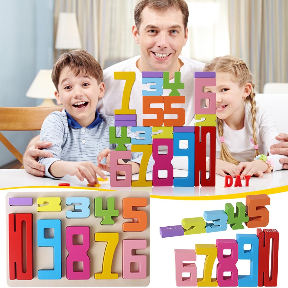 Funny Wooden Number Building Block Montessori Learning Toys Stacking Games Toys Early Education Counting Toy For Kids