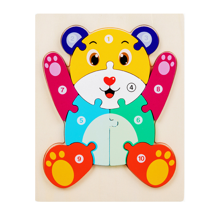 Wooden Bear Jigsaw Puzzle for Kids - Colorful Numbered Educational Learning Toy for Toddlers Early Development