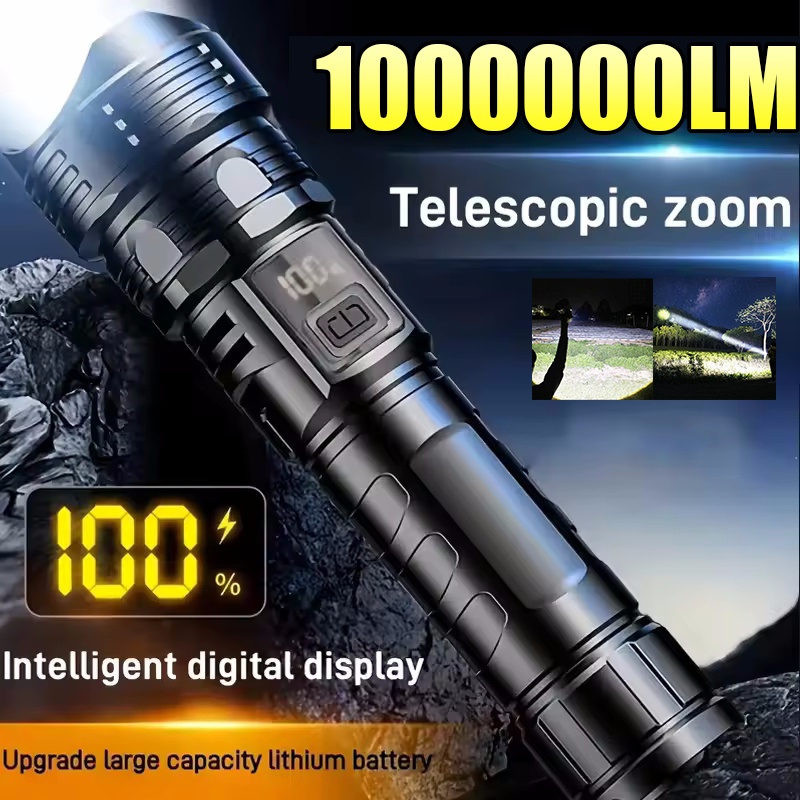 ABS High Power Flashlight Super Bright Tactical Most Strong Torch Emergency Spotlights Telescopic Zoom Lantern Built-in Battery