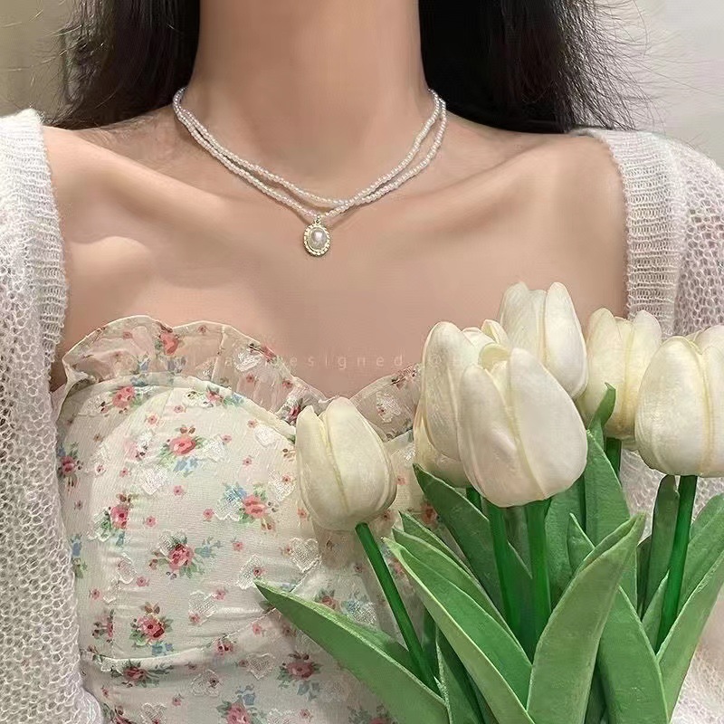【Mega Sale】Pearl Necklace Gentle Fairy Elegant High-grade Chain Sweet Cool Ins Color-free Luxury Niche Pendant Trendy