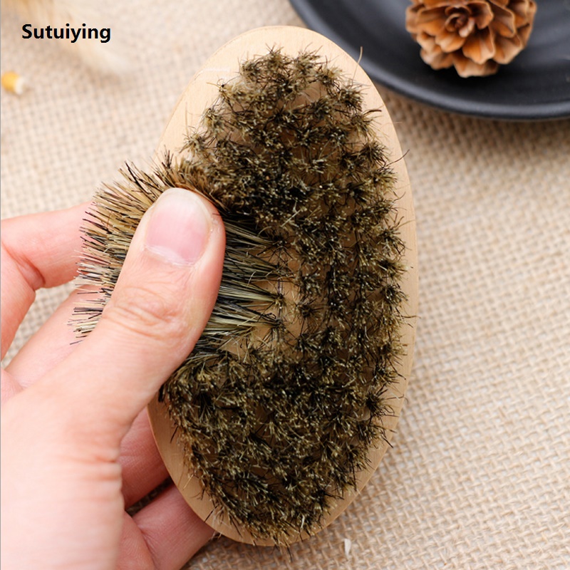 Sutuiying Professional Soft Boar Bristle Wood Beard Shaving New style Brush Men's Beard Comb Kit with Gift Bag