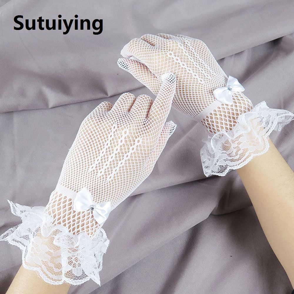 Sutuiying Elegant Bow Fishnet Flower Sun Protection Mittens Wedding Gloves Women Driving Gloves Lace