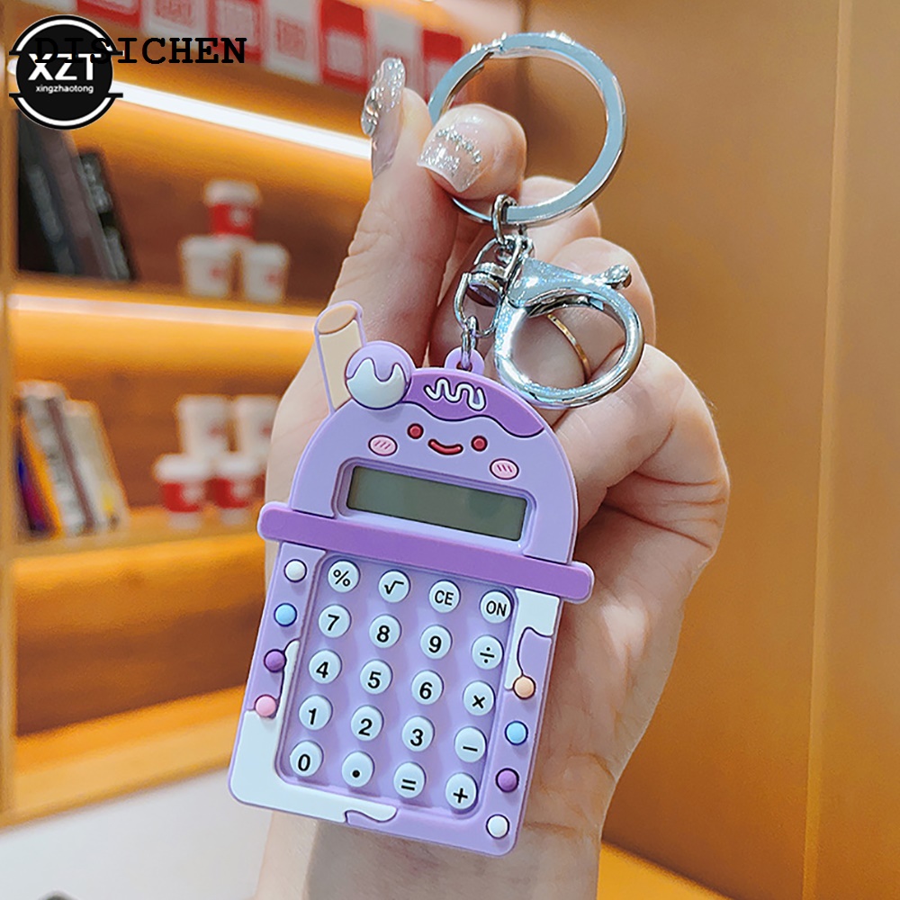 DISICHEN New Mini Portable Keys Chain Calculator Cute Cookies Style Ultra-thin Button Battery Creative Candy Color Calculator School Supplies