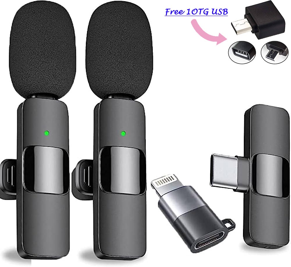 Wireless Lavalier Omnidirectional Microphone System Vlog for Type-C Android & iPhone,Plug and Play,Noise Reduction,No Need APP & Bluetooth (K9 Double Mic)