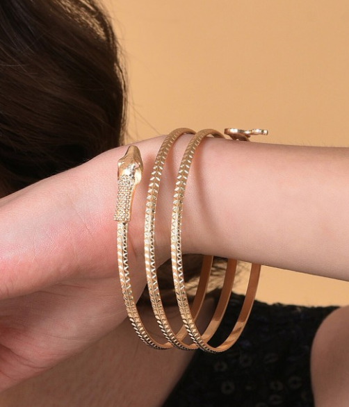 1 Pcs Elegant & Edgy: Gothic Coiled Snake Arm Cuff Bracelet for Women - Stunning Gold and Silver Punk Open Bangle Armband Jewelry for a Fierce, Bold Look