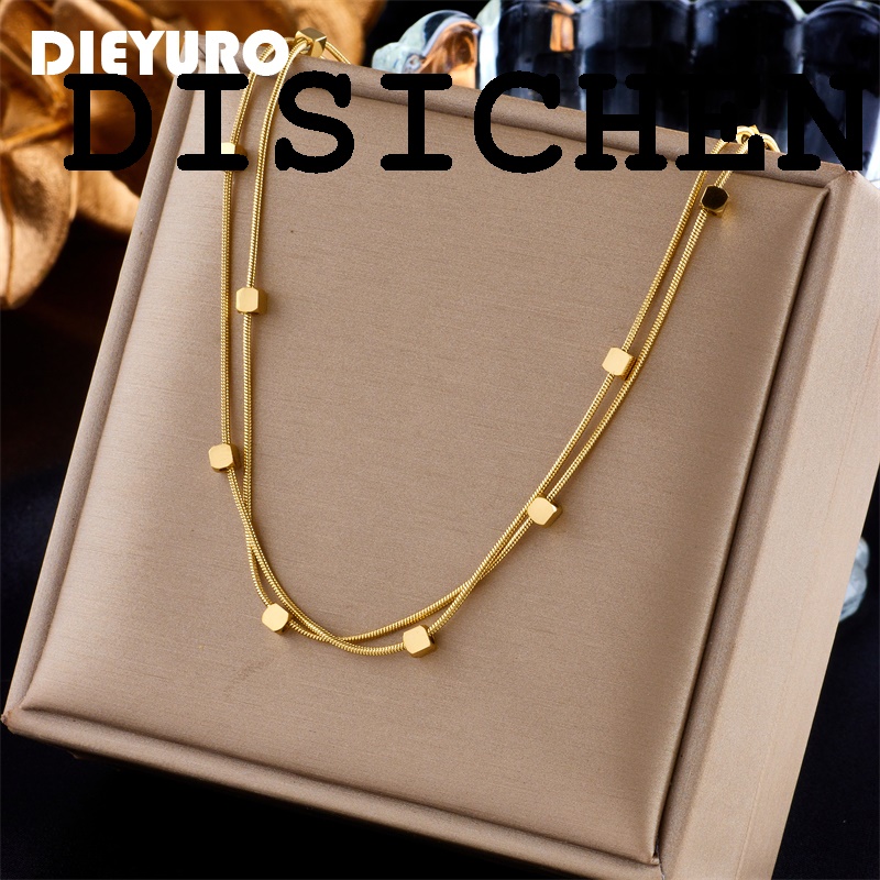 DISICHEN 2025 DIEYURO 316L Stainless Steel 2 In 1 Small Cube Chains Necklace For Women New Gold Silver Color Girls Choker Party Jewelry Gifts
