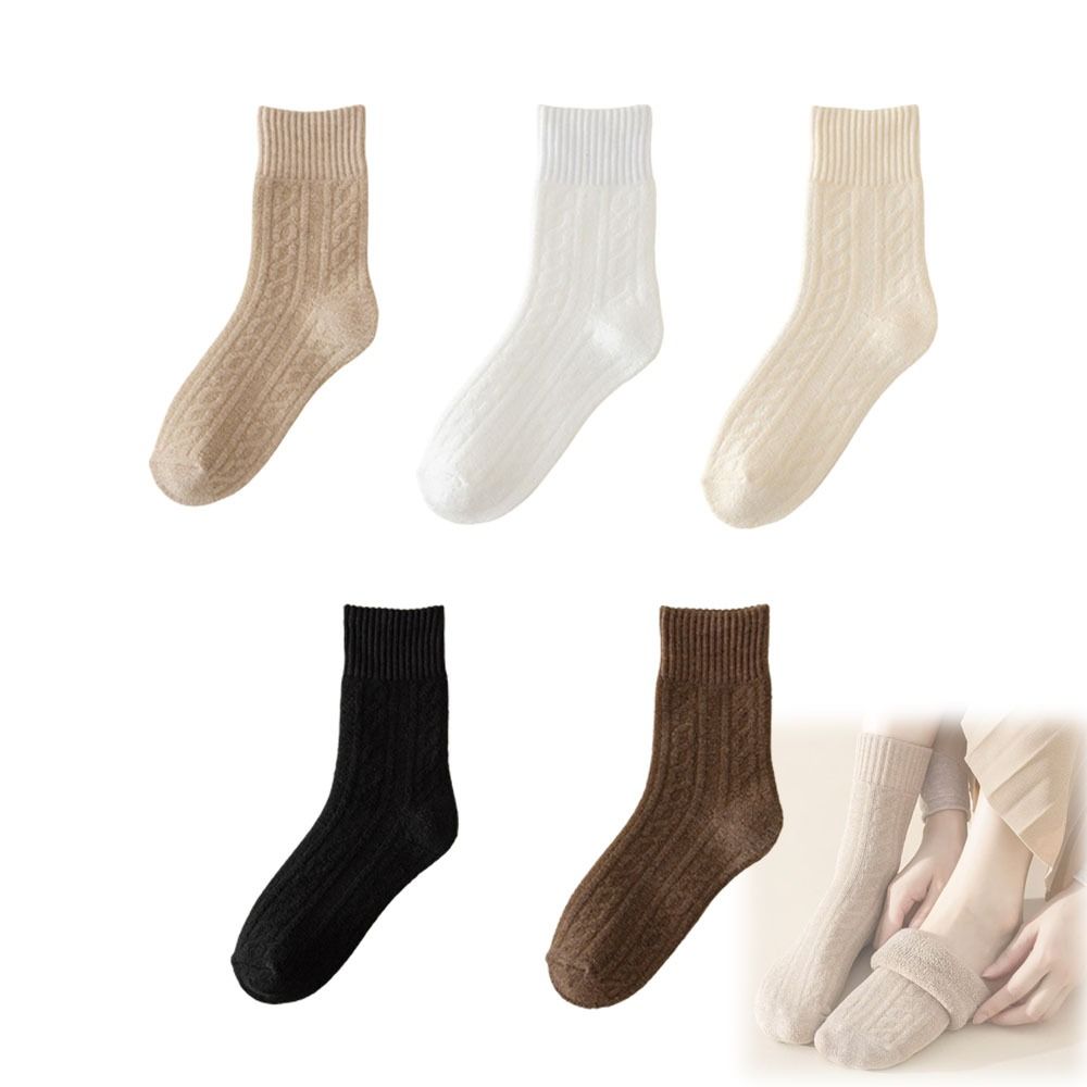 1/5 Pairs Durable Warm Winter Thickened Wool Socks Anti-Cold Solid Color Medium Tube Tights Seamless Fleece Sleeping Socks