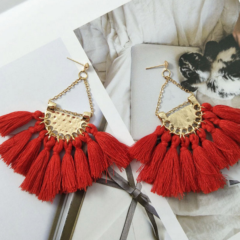 【New arrivals】Fashion Fan Tassel Bohemian Ear Exaggerated Popular Jewelry
