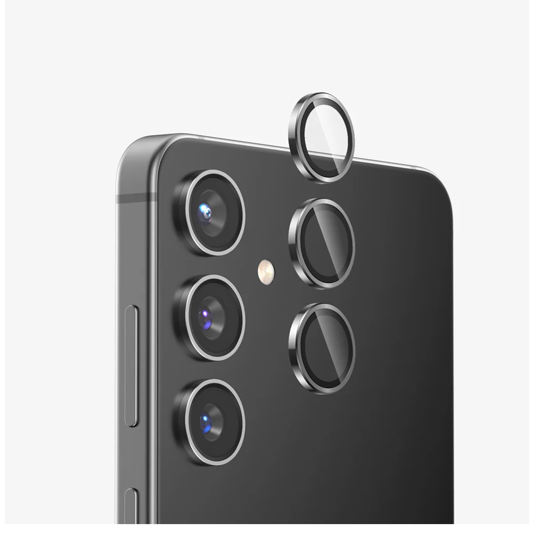 Camera Lens for Samsung Galaxy A55 5G - Individual Metal Ring Tempered Glass Camera Screen Protector with Locator (Black)
