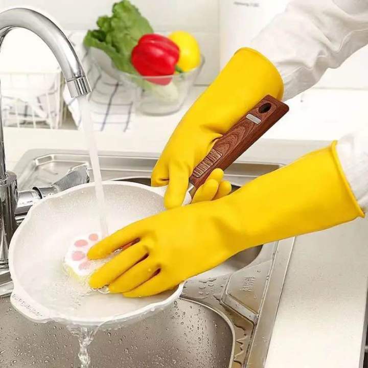 Multipurpose Reusable Thick Yellow Rubber Kitchen Dishwashing Gloves