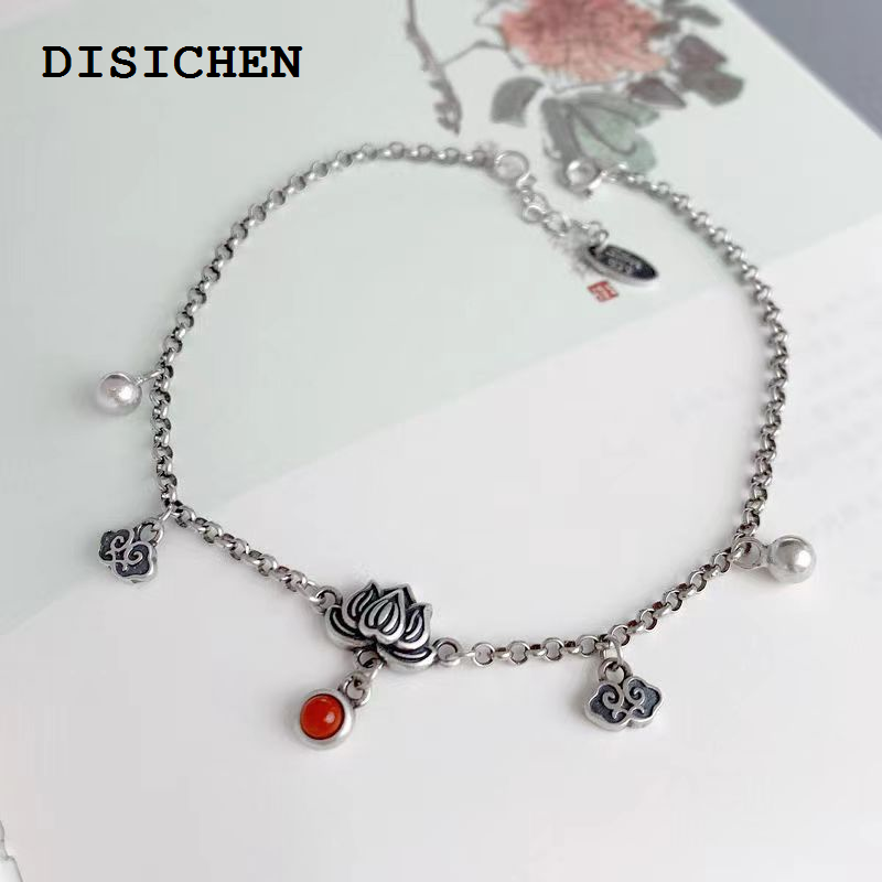 DISICHEN 2025 2023 New Hot Selling Style S925 Sterling Silver Women's anklet Luxury Jewelry Lotus Feet Chain South Red Agate Boutique Gift