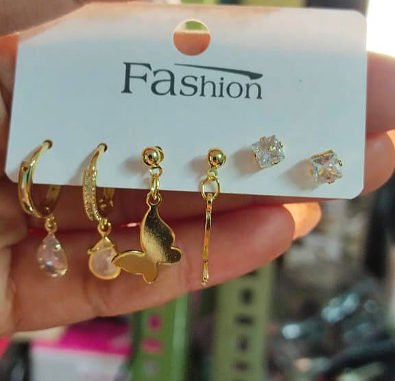 3 pair Set Earrings Tops Stud Simple Design Hanging Stud And Hoop Earring Set For Women-Rust Resistance