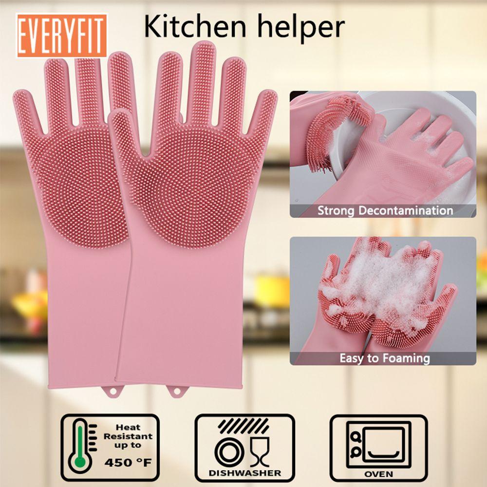 RPN Multipurpose Magic Silicone Rubber Dish Washing Hand Gloves With Scrubber