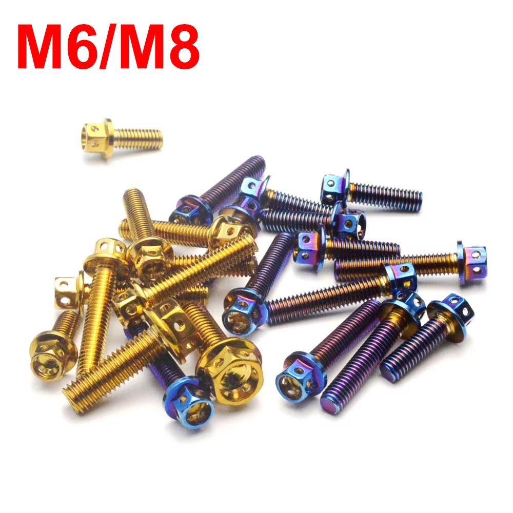 High Quality M6 M8 Titanium Bolt With Drilled Holes Gold/Burnt Blue Hex Head Screws 10/15/20/25/30/35/40/45/50/60 Hex Head Bolts Motorcycle