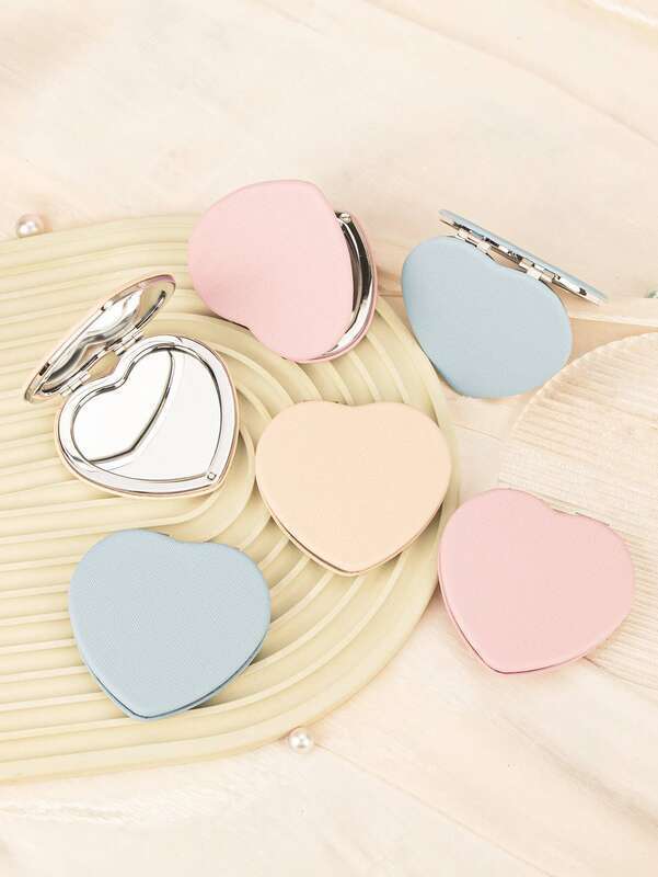 1PC Double Sided Makeup Red Pink Blue Khaki Simple Style Grunge Design Metal Desktop Mirror Practical and Convenient