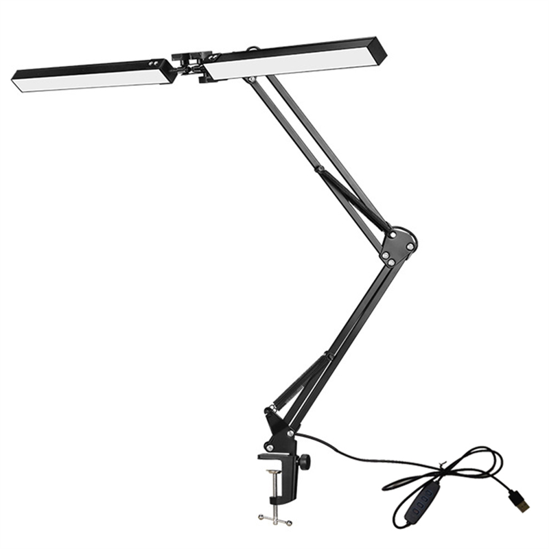 Desk Lamp with Clamp Double Head Architect Desk Lamp LED Desk Lamp Eye Protection Modern Desk Light 10 Brightnes 3 Color