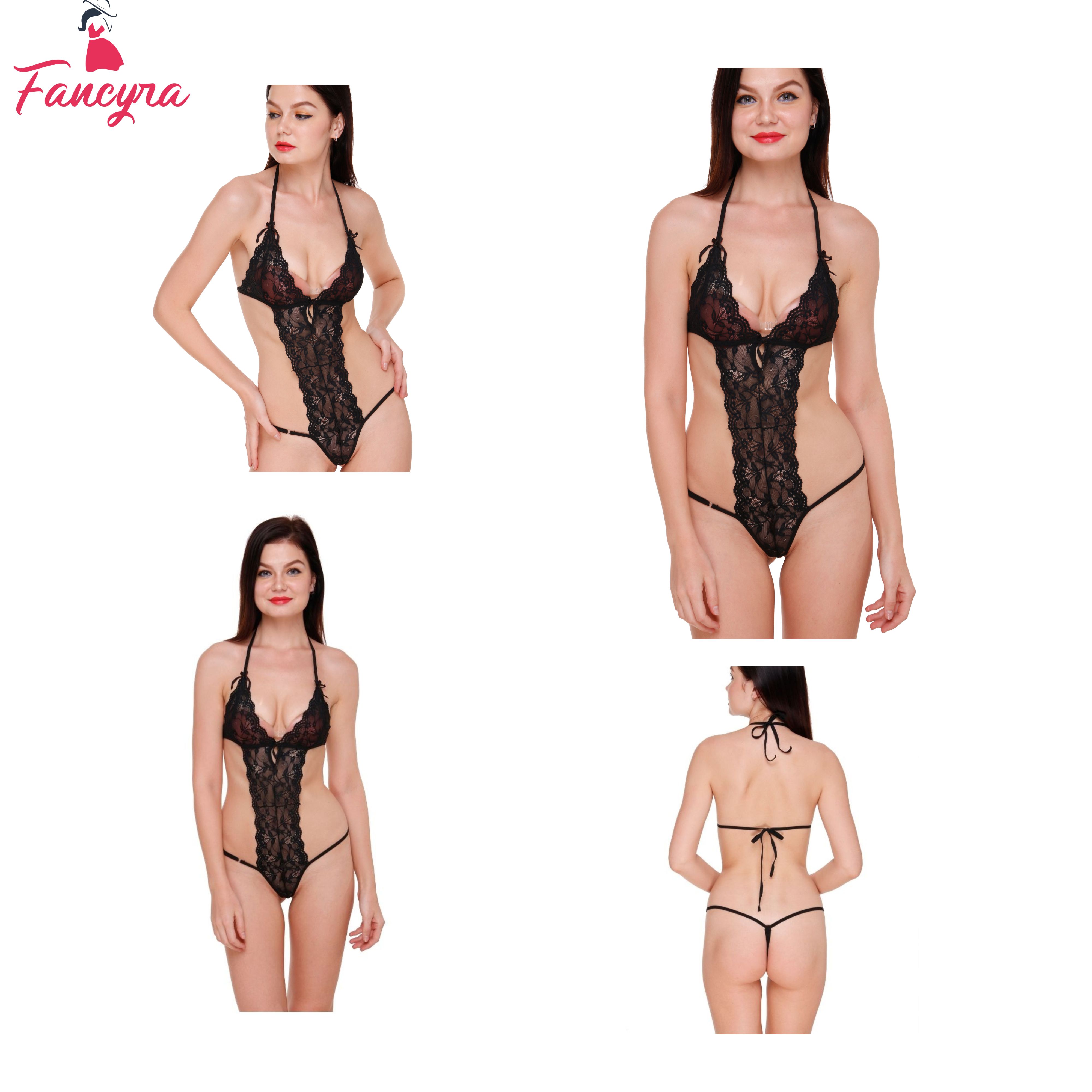 Fancyra Women Sleepwear Babydoll Lingerie Free Size Black Color