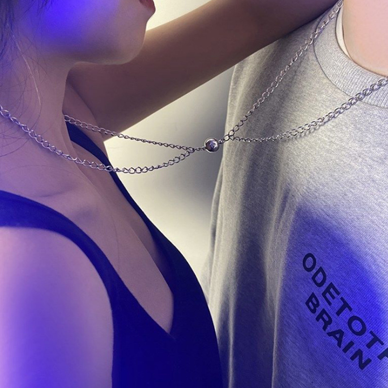 【New Arrivals】Magnet attraction couple necklace punk style stainless steel keel chain female detachable stitching clavicle chain