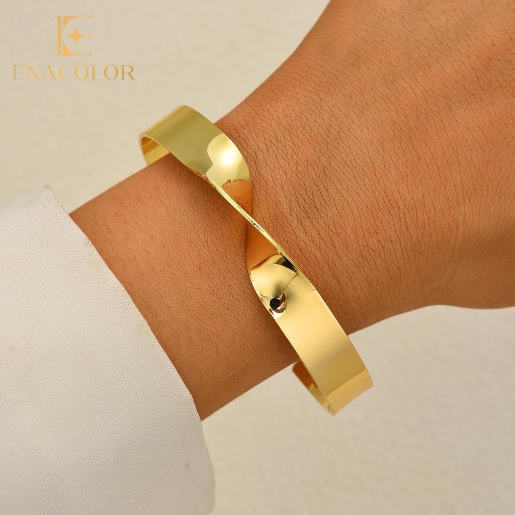Enacolor Geometry Simple Retro Gold Wave Open Bangles Bracelets for Women Fashion Accessories Gifts