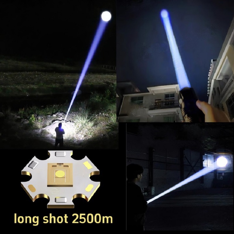 Hot Selling New 2500m Powerful Led Flashlights 9800lm Super Bright Torch Charging Zoom 18650 Hand Light High Power Long Shot Camping Lantren