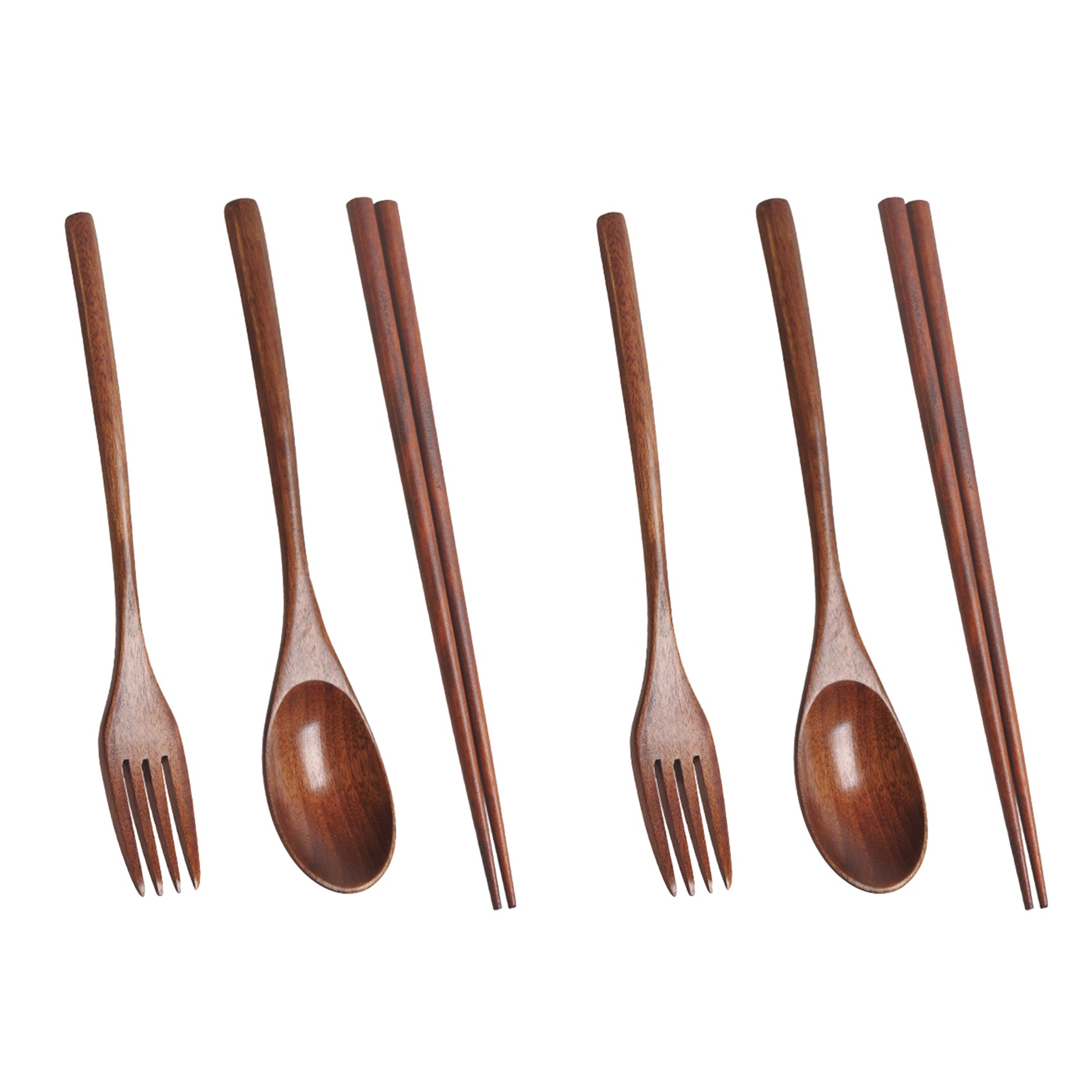 NAMUNY 2X Wooden Cutlery Set Portable Eco Friendly Reusable Flatware Set Spoon Fork Chopsticks for Camping Office Lunch