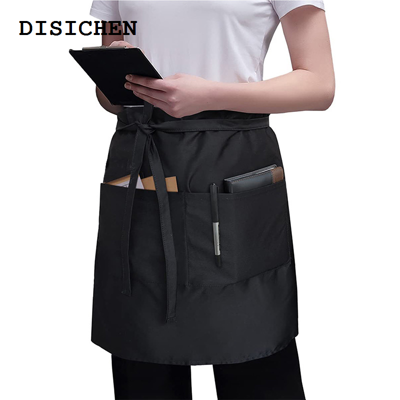 DISICHEN Original Waiter Apron Black Waterproof and Anti-fouling Hotel Catering Kitchen Work Half Apron
