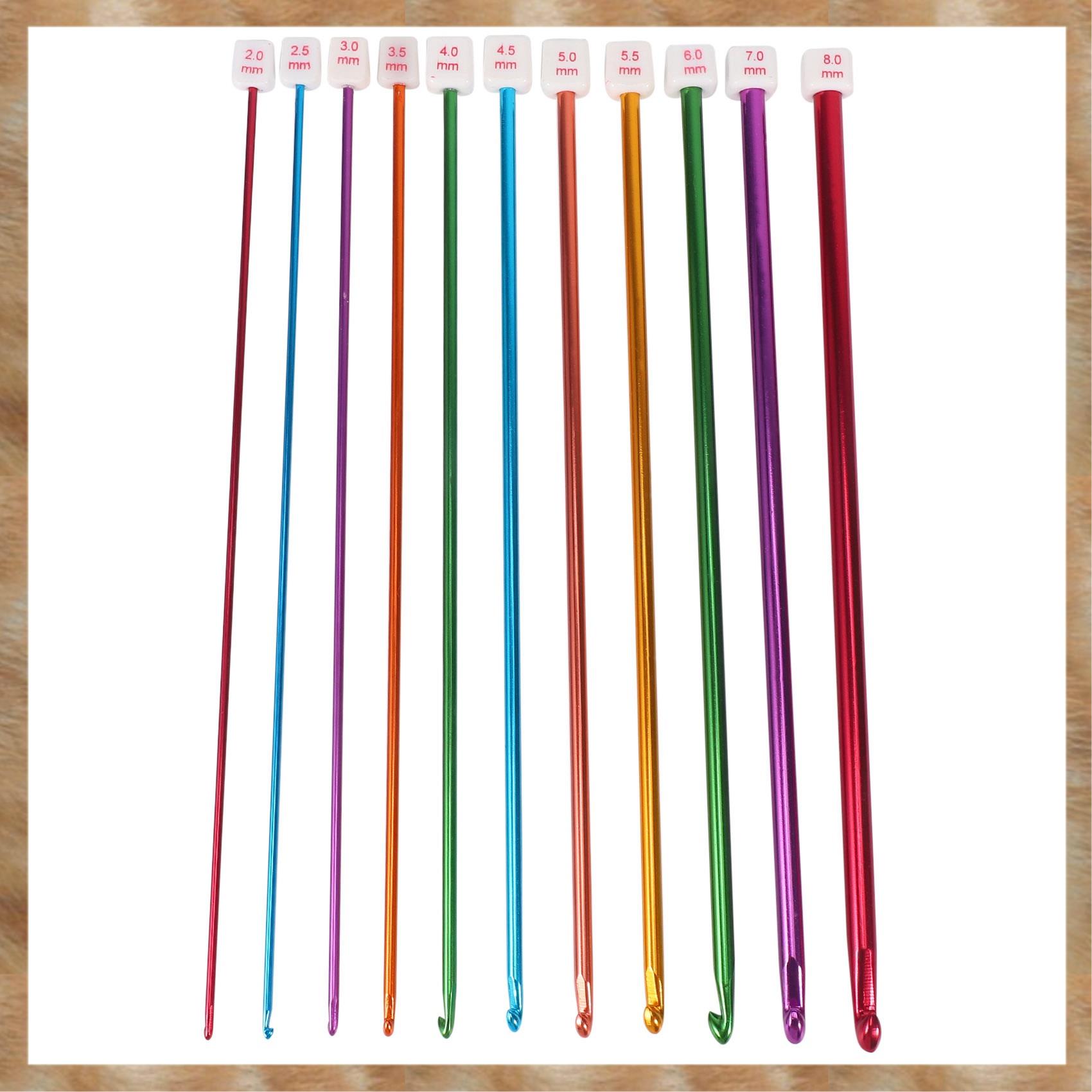 Kqueebee 11pcs 10.6" Multicolour Aluminum TUNISIAN AFGHAN Crochet Hook Knit Needles Set 2-8mm