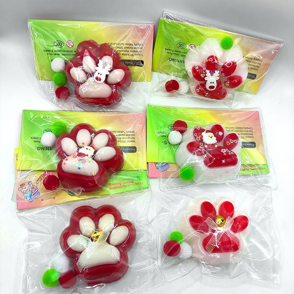 Funny Gift Santa Claus Deer Squeeze Cat Paw Toys Silicone Slow Rebound Pinch Decompression Toy Cat Claw Squishy Fidget Toy Christmas Gift