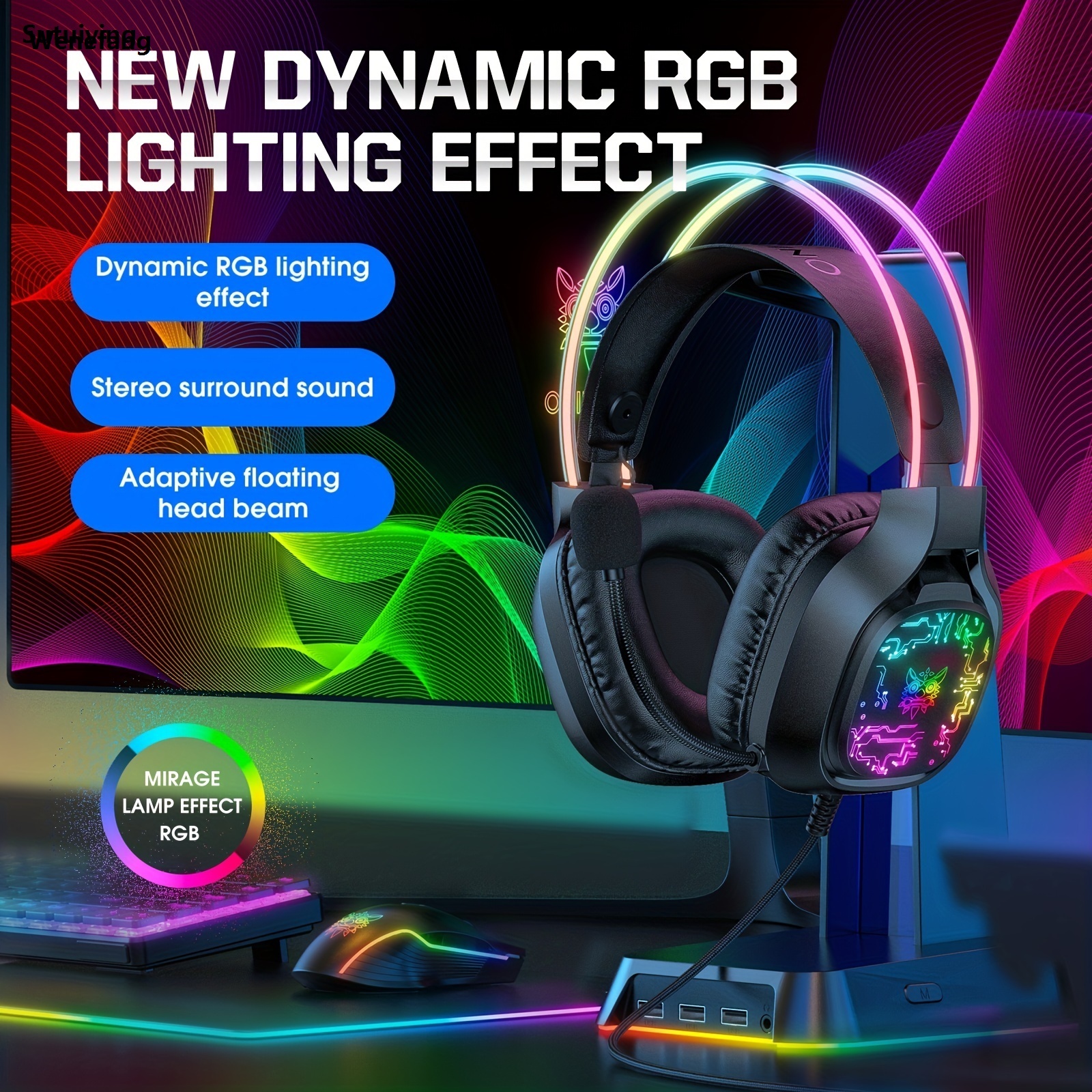 Wenefang Sutuiying ONIKUMA X22 Gaming Headset RGB Dynamic Lighting Wired Over-Ear Luxury Headphones With Noise-Canceling Mic For PC PS4 Xbox PS5