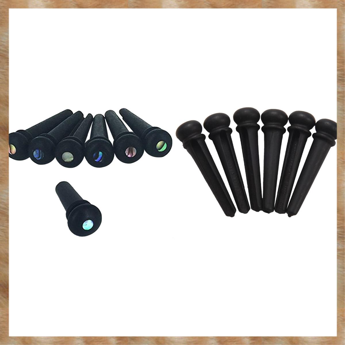 Kqueebee 6x Ebony Guitar Bridge Pins,Ebony End Pin (Black) & 6 Pcs Guitar Family Natural Ebony Folk Acoustic Guitar Bridge Pins