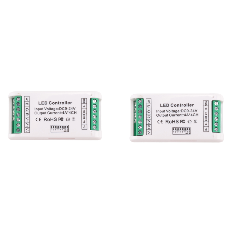 fasdaga 2X Mini 4 Channel RGBW Decoder 16A RGB RGBW Strip Controller 512 Dimmer Driver for LED Strip Lights DC9-24V