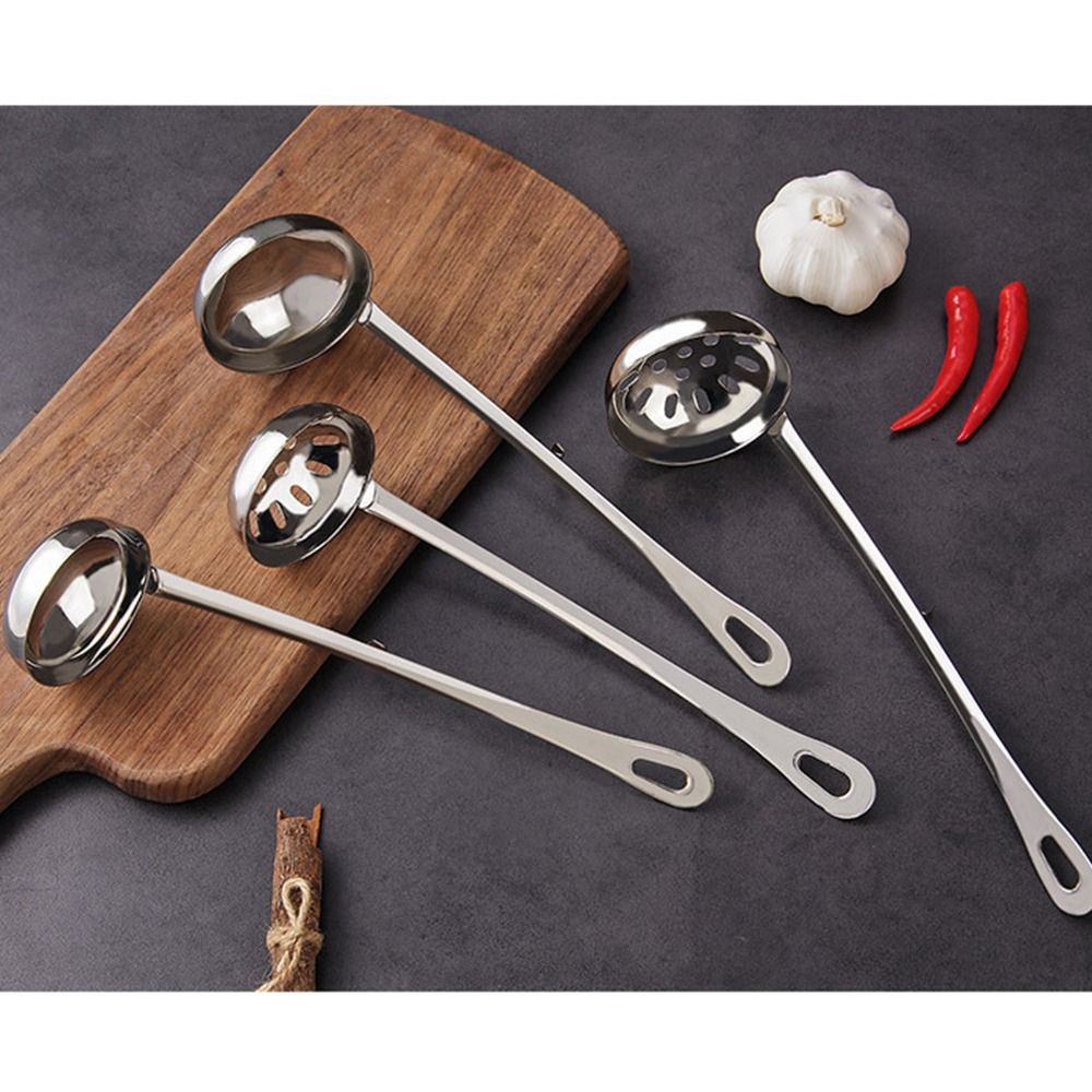 New Stainless Steel Soup Spoon Long Handle with Hook Soup Ladles Silver Hanging Hole Design Long Spoons for Kitchen Cooking