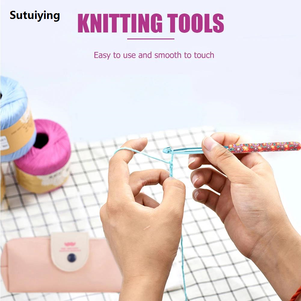 Sutuiying 5pcs Aluminum Alloy Knitting Needles Crochet Hooks Weave Crochet High Quality Needles Set Sweater Knitting Yarn Knit hook Tool 6.5/7/8/9/10mm