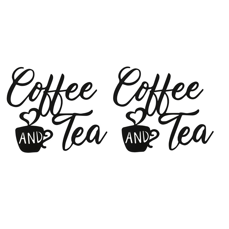 ARELENE 2X Coffee Sign and Tea Bar Metal Hanging Wall Art Black Cup Decor Letter for Cafe Farmhouse Kitchen