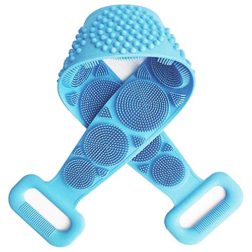 Silicone Body Back Scrubber Double-Sided Bath Brush with Handles - Deep Cleansing & Exfoliating Shower Belt (Color May Vary)