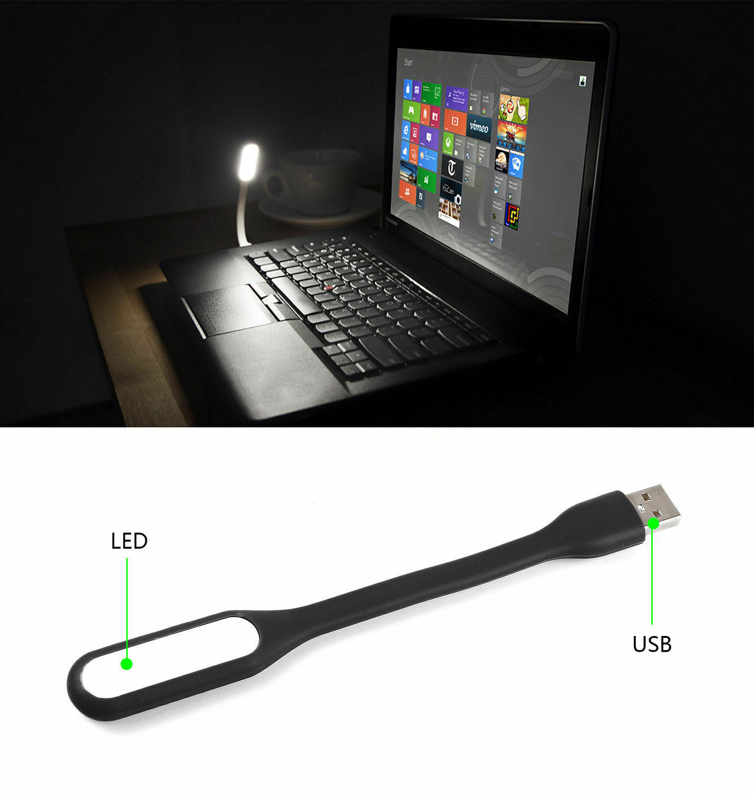 2 Pcs Mini Lamp, Usb Flexible Led Light, Night, Office, For Laptop Black