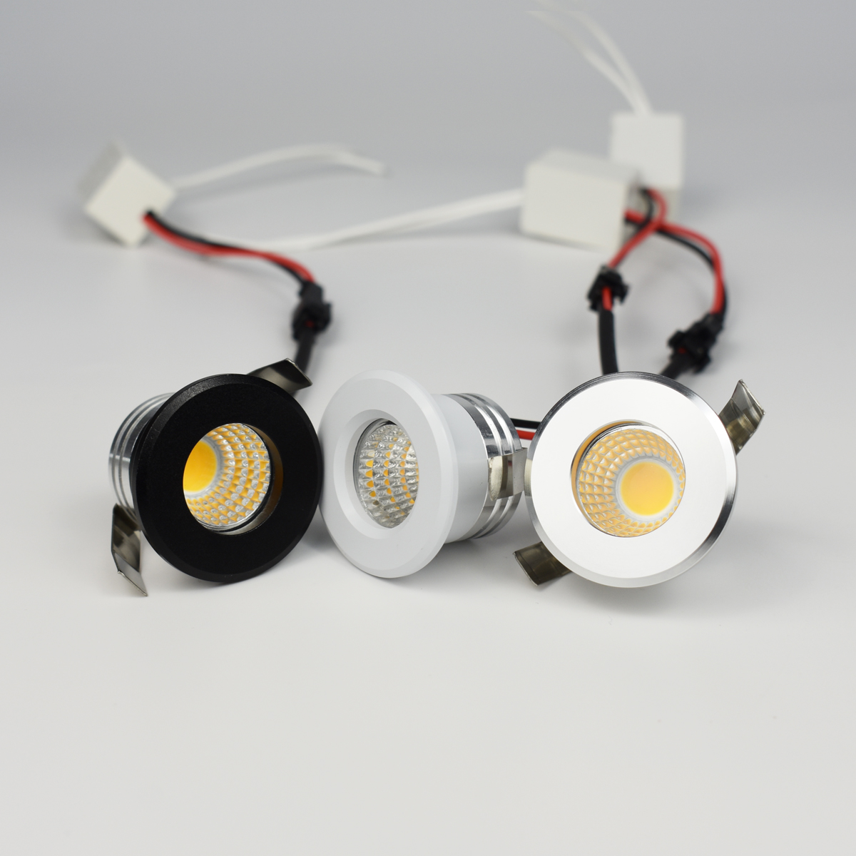 Bizzy 2pcs Mini LED Spot Downlights COB 3W 270lm 110V 220V Dimmable Cabinet Light Black White Silver Finish Aluminum Cut Hole 30mm