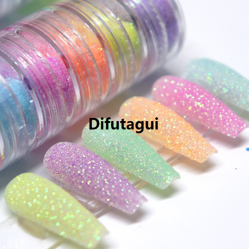 Difutagui 6 Colors Set Candy Sweater Effect Nail Glitter Sparkly Sugar Dust 【2025 Version】 Powder Chrome Pigment For Manicure Polish Nail Art Decorations