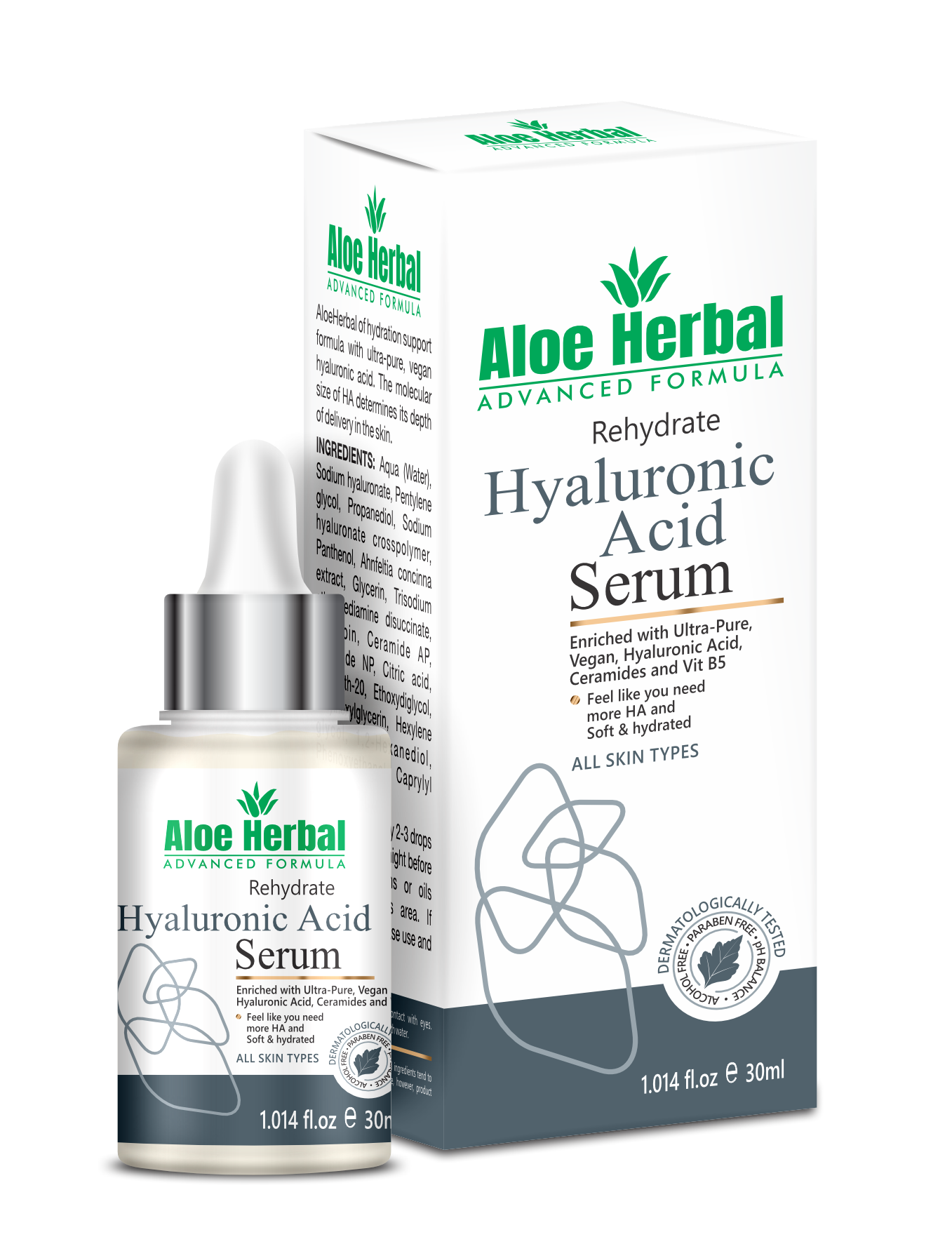 Aloe Herbal Paraben Free Hyaluronic Serum 30ML with Ceramides and Vitamin B5