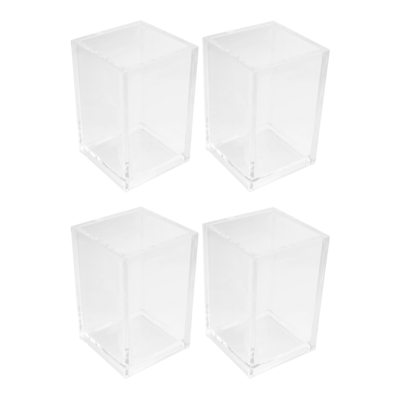 fasdaga Acrylic Pen Holder 4 Pack,Clear Desktop Pencil Cup Stationery Organizer for Office Desk Accessory