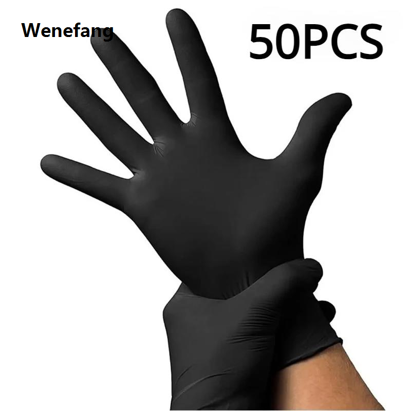 Wenefang 60/50/20PCS Black Disposable Nitrile Gloves Household Kitchen Bathroom Cleaning Gloves DIY For Hair Dyeing Nail Enhancement