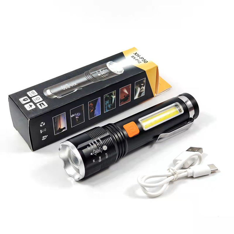 Premium Mini P50 Rechargeable LED Flashlight High Lumen Super Bright USB Rechargeable Torch Light with COB Side Work Light Portable Emergency Camping Hiking Travel Flashlight 1200mAh by DealSpot